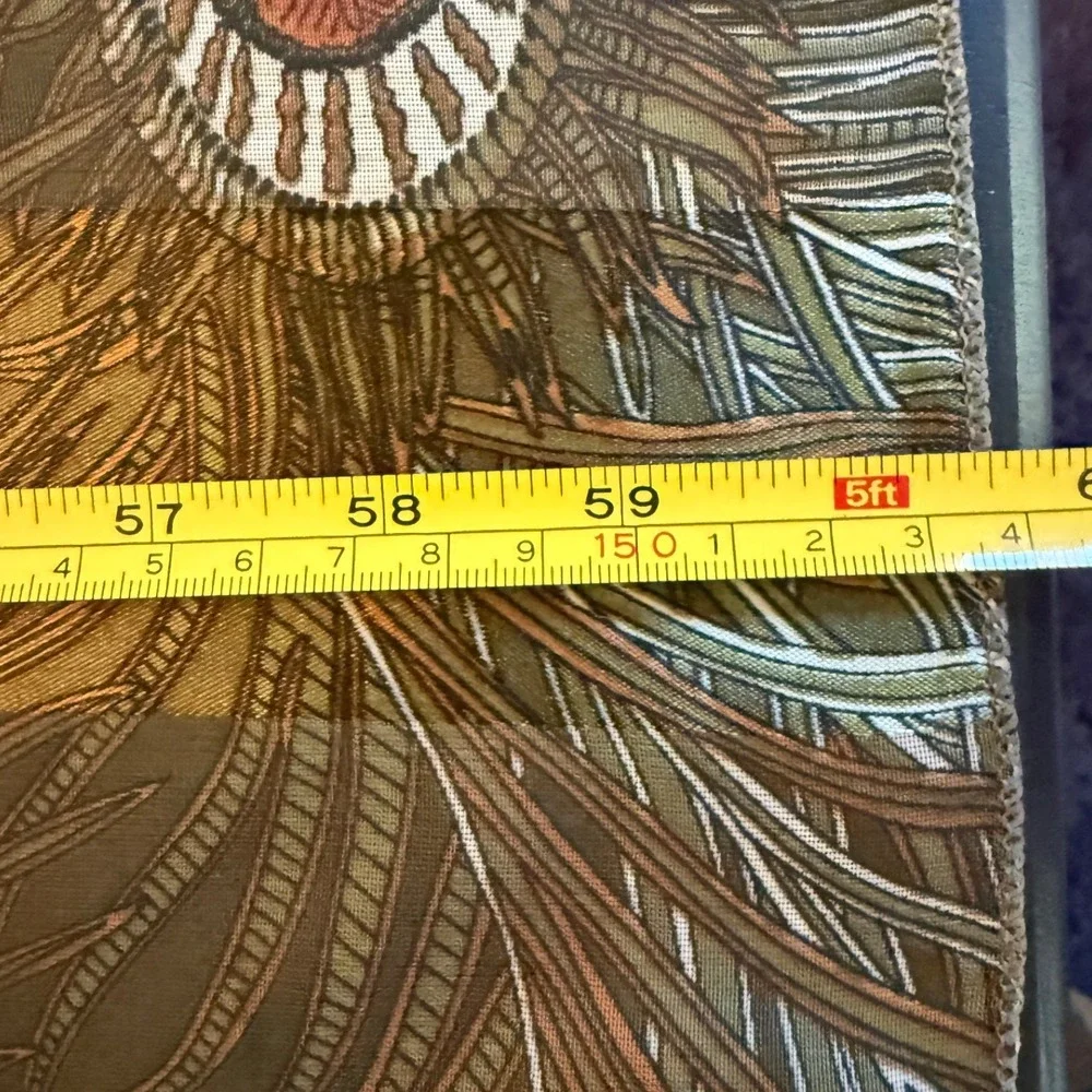 Vintage Peacock‎ Feather Print Green Gold Satin Table Runner 13x60